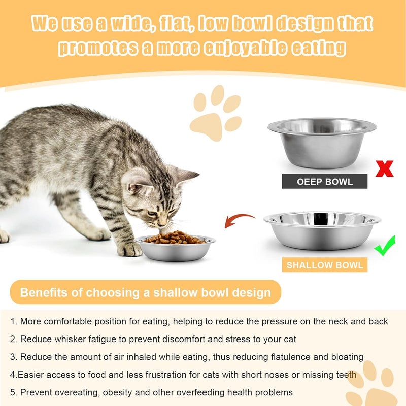 MicoSim Stainless Steel Cat Bowl - Shallow Wide Flat Cats Food Bowls,Metal Kitten Dishes Whisker Friendly Fatigue Relief,Replacement Basic Kitty Plates for Elevated Stand,Dishwasher Safe（Set of 12） - Image 4